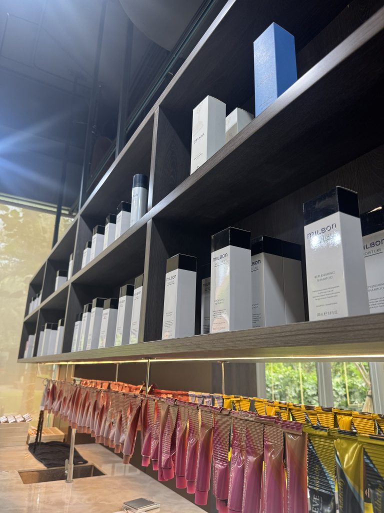 Shelves of Milbon products